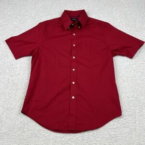 Croft & Barrow Men Short Sleeve Button Down Shirt Red Striped Small 400943441487